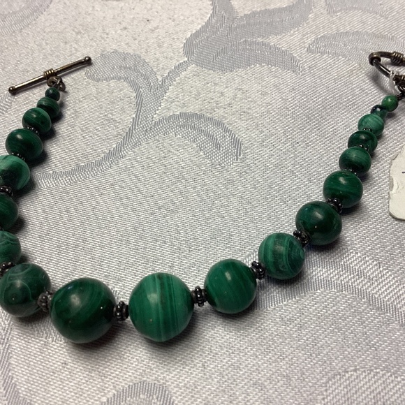 MALACHITE STONE BRACELET STERLING 7 in. Vintage FAB DESIGNS IN STONES - Picture 1 of 7